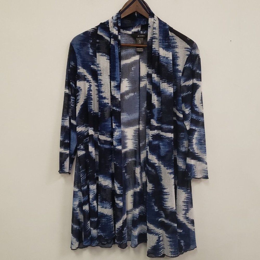 Ali Miles Navy and White Abstract Cardigan